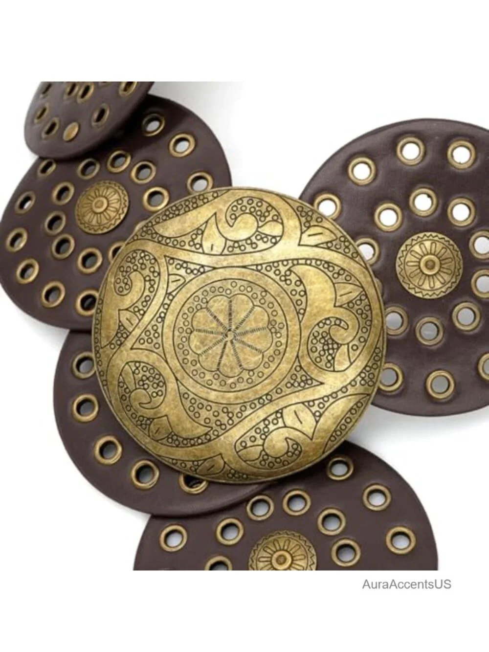 Wide PU Leather Disc Belt Boho Concho Western Vintage Waist Belt